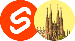 a dot with the svelte logo and a dot with the sagrada familia