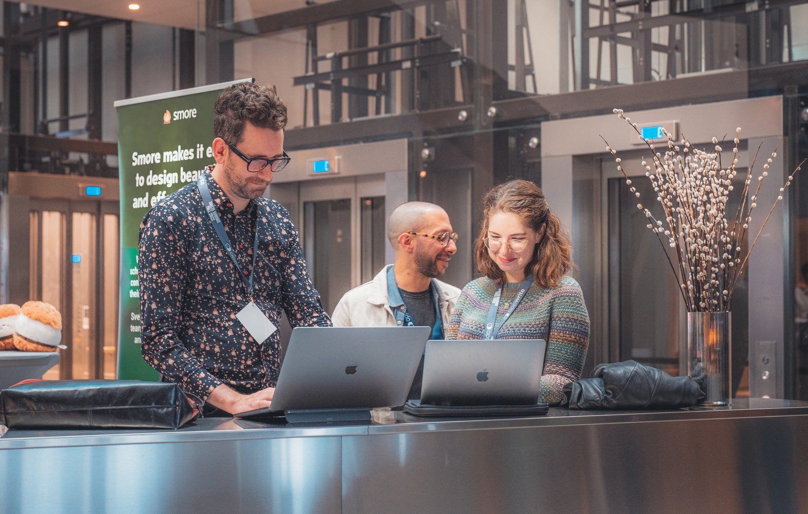 Attendees checking in with laptops at Svelte Summit Fall 2022.